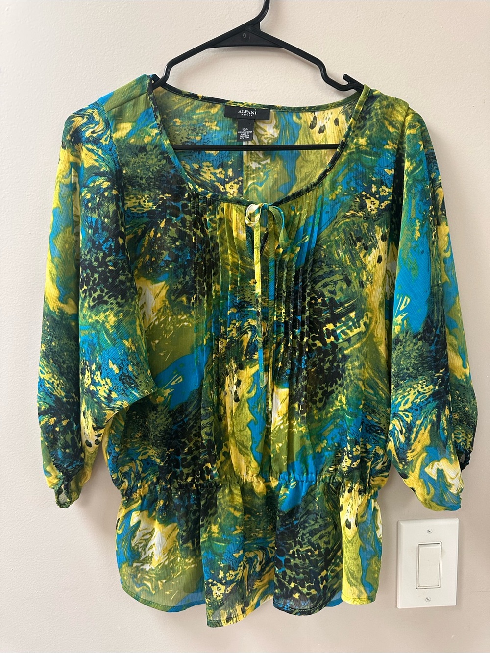 Alfani Green & Teal Abstract Print Tie-Front Blouse